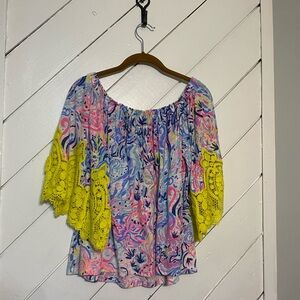 Lilly Pulitzer Multicolor Off-Shoulder Blouse with Yellow Accents